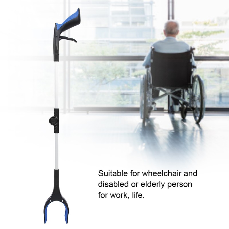 Blue Foldable Long Pick Up Reacher Grabber Helping Hand Tool