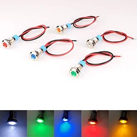 Gebildet Gebildet 5pcs 8mm AC/DC 12-24V LED Metal Indicator Light Waterproof Signal Lamp Pilot Dash Directional Car Truck Boat with Wire