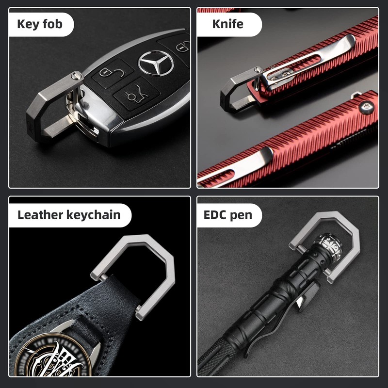 Titanium D-Ring Key Holder with Screw Crossbar, Black, Easy Install