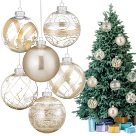 Seenelling 6 Pcs 4 Inch Large Christmas Ball Ornaments Clear Plastic Christmas Ball Ornament Set with Stuffed Delicate Xmas Balls Baubles Set for Christmas Tree Home Decoration Supplies(Champagne)