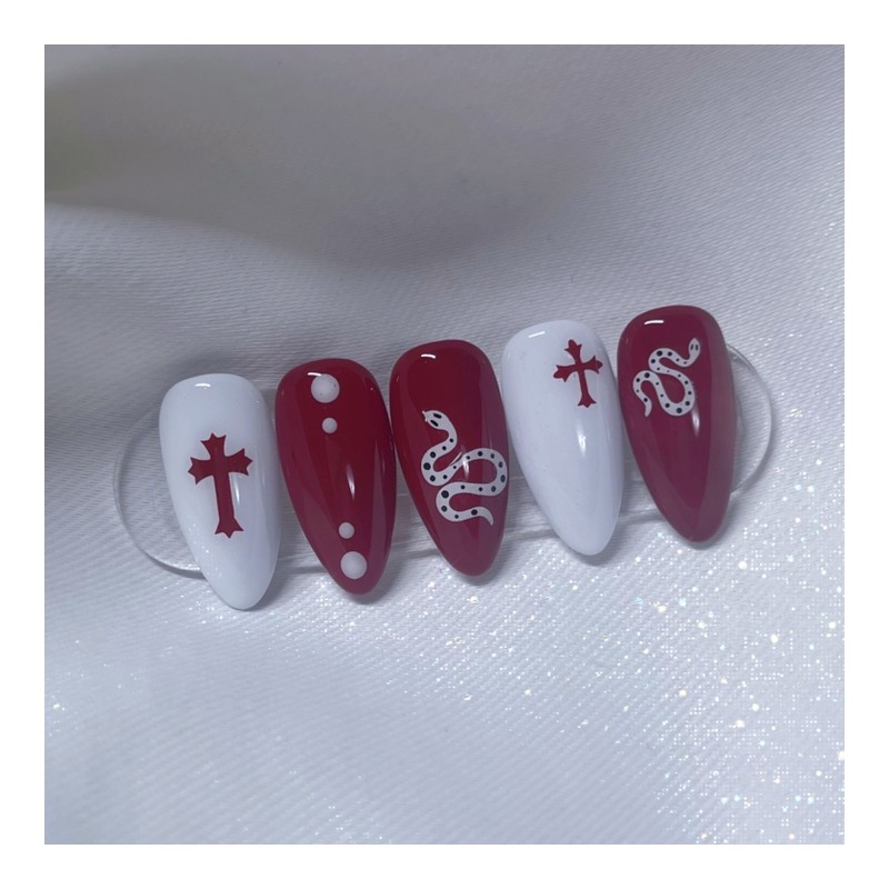 [Handmade Nail Tips] Red Snake Nail Tips - Full Square
