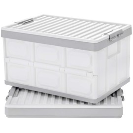 JUJIAJIA Collapsible Storage Bins with Lids 30L, Folding Plastic Stackable Utility Crates 2-Pack, Durable Containers for Home & Garage Organization - Oyster White