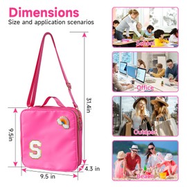 Insulated Nylon Lunch Box for Girls, Kids, and Women-Stylish (Letter 'S'),Pink Preppy Large Lunch Bag with Adjustable Strap, Tote for School, Travel, and Picnics-Ideal Preppy Stuff Choice
