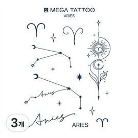 MEGA TATTOO Constellation tattoo stickers 12 types (choose 1), 3, Aries Aries / MEGA TATTOO 별자리 타투스티커 12종(택1), 3개, Aries 양자리