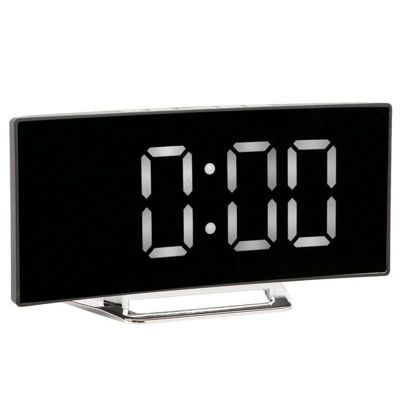 Digital Alarm Clock Mirror Smart Light Sensing Curved Screen LED
