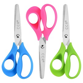 CCR Children's Scissors for Left-Handed Users, Children's Safety Scissors, School Scissors, Paper Scissors, Small Scissors Set for Children, Safe Rounded Tip, 13 cm (Pink/Blue/Green) Set of 3