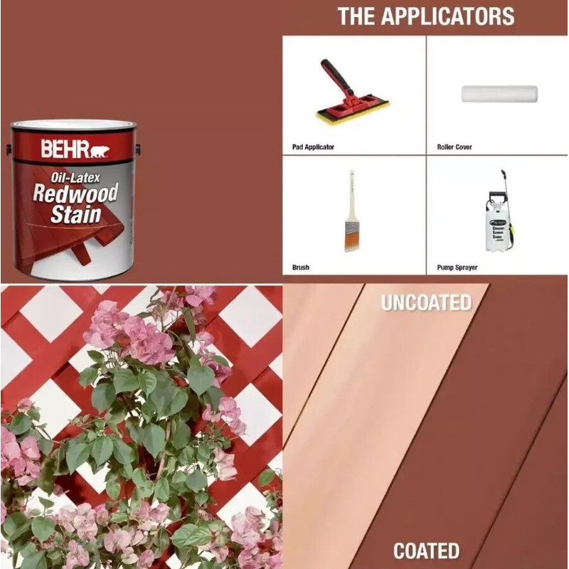 Behr 00901 Flat Oil-Latex Redwood Stain 1 Gal., Solid Color