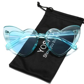 YOSHYA Clout Goggle Heart Sunglasses Vintage Cat Eye Mod Style Retro Kurt Cobain Glasses (Clear Blue/Blue)