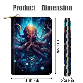 stmedazm Credit Card Holder Wallets for Women, RFID Blocking Small Leather Card Case Wallet with Zipper Accordion Wallets, Octopus