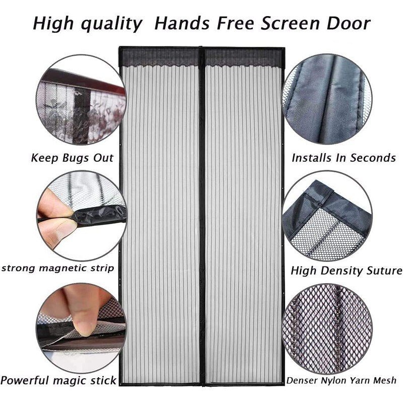 YRH Magnetic Fly Screen Door - Heavy Duty Self-Sealing Mesh,Powerful