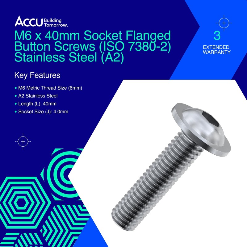 Accu - M6 x 40mm Socket Flanged Button Screws (ISO