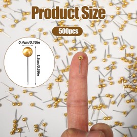 Dimeho 500 Pcs Map Tacks Push Pins 1/8 Inch Small Round Head Marking Pins Beads Decorative Push Pins Map Thumb Tacks(Gold)