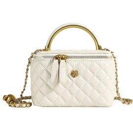 Ansseng Mini Quilted Square Box Bag For Women，Top-Handle Crossbody Handbag With Metal Chain Strap vanity purse, White, Fashion