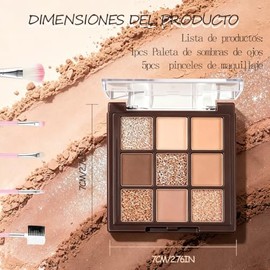 Sombras Para Ojos,Paleta de Sombras de Ojos de Colores (marrón) | 9 Colores, Incluye Cinco Pinceles de Maquillaje, Acabado Mate de Larga Duración, Ide