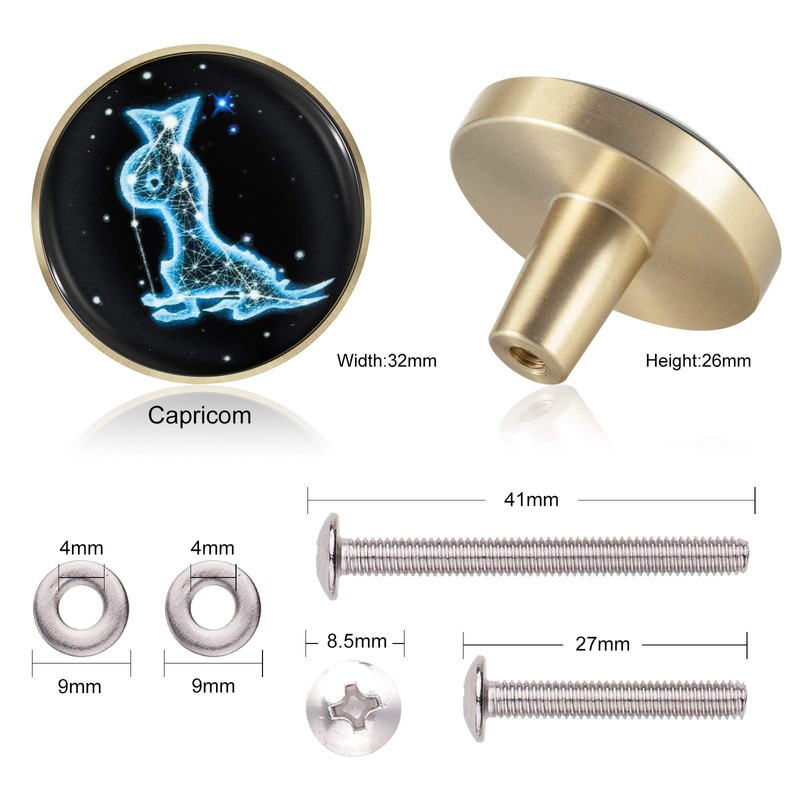 Amogeeli Glowing in Dark Zodiac Glass Brass Cabinet Drawer Knob