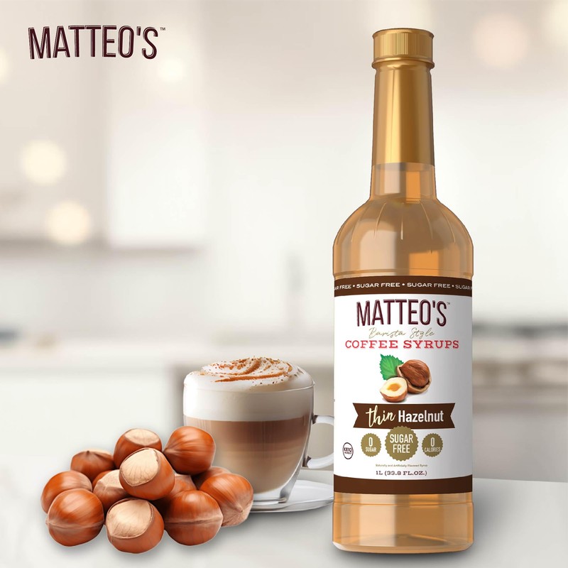 Matteo's Hazelnut Syrup for Coffee, Lattes, Cappuccinos & Desserts –