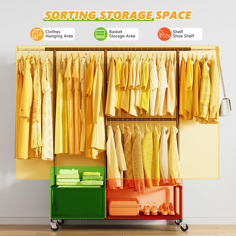 Raybee Clothes Racks for Hanging Clothes with Shelves, Adjustable Clothing