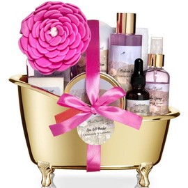 Spa Gift Baskets For Women - Luxury Bath Set With Rose Oil & Orchid Kit Includes Body Wash  Bubble Lotion Butter Soap Spray Shower Puff and Towel - Size: 10 Piece Set, Scent: Coconut + Vanilla