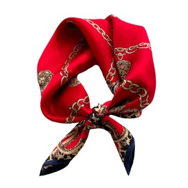 Aufeel Women's 100% Pure Mulberry Silk Small Square Scarf - Neckerchief Women - Silk Headscarf - 21" x 21" (Red Passion)