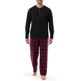 IZOD Men's Jersey Henley and Flannel Pant Set, Black