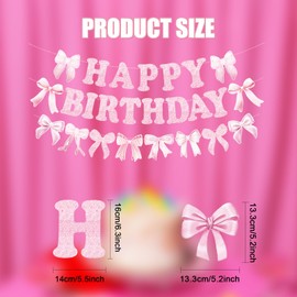 Bliceon Pink Birthday Decorations Happy Birthday Banner and Pink Bow Party Decor for Birthday Celebrations
