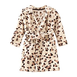 YOLIA Boys Girls Robes Kids Hooded Sleepwear Soft Fleece Bathrobes Cute Housecoat Gowns Brown 3 Years