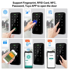 QTTYELOK Bluetooth Tuya Door Access Control System Kit IP68 Waterproof NFC RFID Fingerprint Keyboard + NC Fail Safe Electric Strike Locks + DC12V Power Supply + 10pcs 13.56Mz Keyfobs