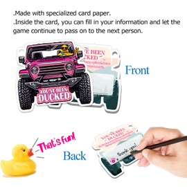 You've Been Ducked Card, Duck Duck Tags, Ducking Game Card, Ducked Tags, Rubber Duck for Tags, Pink JP Car Design, with Round Hole and Rubber Bands 50Pack (Pink)