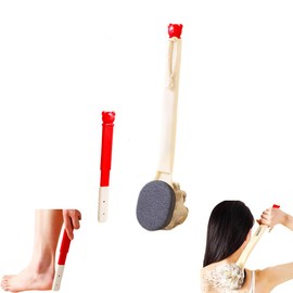Long Handle Double Sided Shower Body Brush,Back Scrubber Bath Mesh Sponge with Curved Long Handle for Skin Exfoliating Bath,with Shower Foot Scrubber Brush,1 Piece.