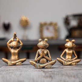Frog figurines yoga zen decor – frog yoga statues for home decor,set of 3 yoga statues and sculptures meditation decor for shelves,zen decor yoga statue shelf decor accent antique bronze color, Boho Aesthetic Gifts for Woman Holiday, Artistic Ornaments -