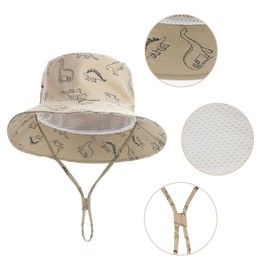 LO SHOKIM Dinosaur Baby Sun Hat Toddler UPF 50+ Summer Sun Protection Beach Hat Baby Boy Wide Brim Bucket Hat Infant Adjustable Cap (Khaki, 46-48cm)