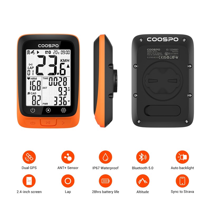 COOSPO BC107 Bike Computer GPS Wireless, ANT+ Cycling Computer GPS