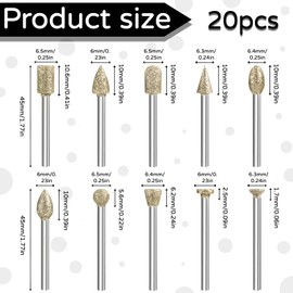 20 Stück Diamant Frässtifte Mit 1/8" Schaft,Für Stein Glas Keramik Schnitzen, Schleifen, Polieren, Gravieren