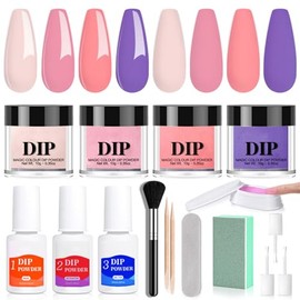 16PCS Dip Powder Nail Kit Starter,4 Colors Manicure Kit with Base Top Coat Activator&Recycling Tray for Nail Art Salon,DIY Gifts for Girls,Mom (Purple)