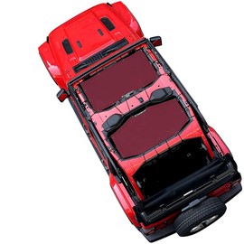 Shadeidea Sun Shade Top for Jeep Wrangler, JL (2018-2023) 4 Door Top Sunshade, Front & Rear - Wine Red JLU Mesh Screen Cover, UV Blocker with Grab Bag Pouch - 10 Year Warranty