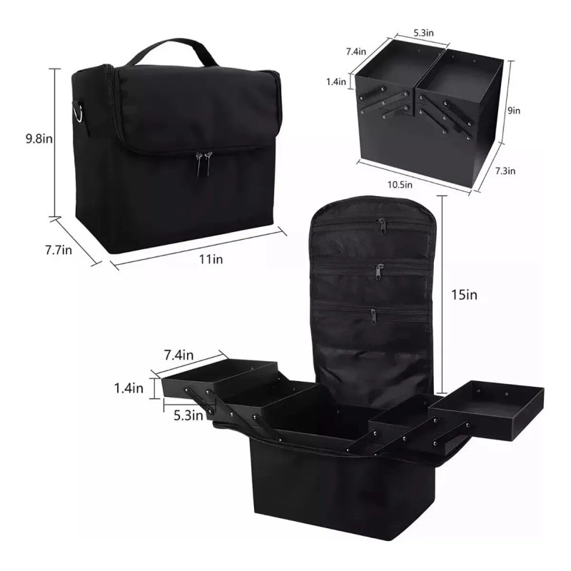 Maletines De Maquillaje Profesional Impermeable 4 Niveles Negro