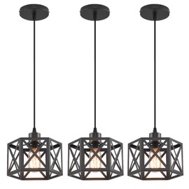 CAFULAM Farmhouse Pendant Light Fixture, Black Pendant Lights for Kitchen Island Industrial Lantern Pendant Light Fixtures with Light Shade, Adjustable Height Hanging Pendant Lighting