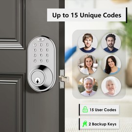 Keyless Entry Keypad Door Lock - Upgraded Smart Electronic Digital Code Deadbolt for Front Doors with Keys, One-Touch Locking, Easy Installation (Satin Nickel)