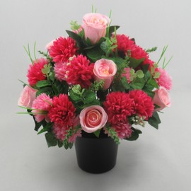 Just Because Silk Flowers Artificial Flowers Grave pot arrangement Pink 25cm