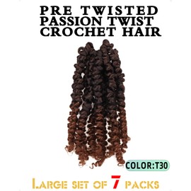7 Packs 6 Inches Pre Looped Pretwisted Passion Twist Crochet Hair for Black Women and Kids-Ombre Brown Super Short Soft & Bouncy Crochet Hair Extensions Braided by Synthetic Spring Kinky Twist Bohemian Curls(6-7 Pakcs,T1B/30)