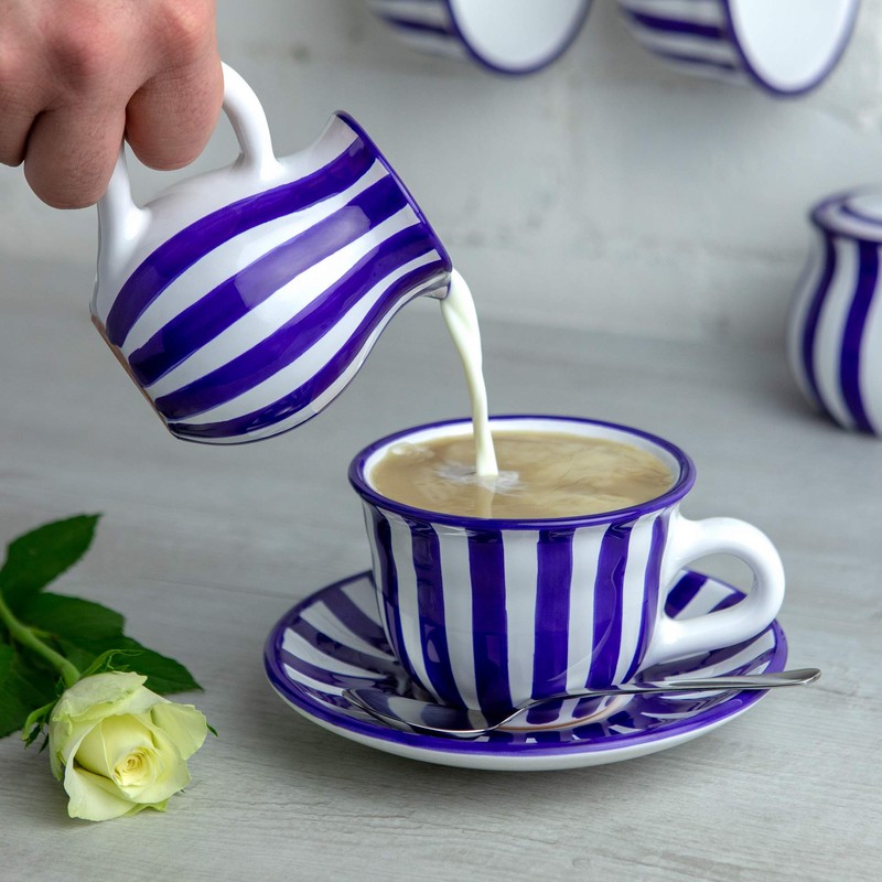 City to Cottage® - Keramik Milchkännchen | Blau-Weiß gestreift |