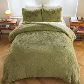 VIPBED Faux Fur Shaggy Comforter Set Twin Size, Ultra Soft Fluffy Fuzzy Bedding, Cozy Plush 2 Pieces Velvet Backing Bed Set for Men Women, 1 Comforter + 1 Pillow Case - Green