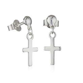Nklaus Pair or Single Stud Earrings 925 Silver with Cross 11.6 mm Gothic Earrings 3673, Sterling Silver