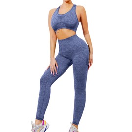 SHEKINI Tracksuit Women's Streatwear Jogging Suit Sports Set Women Outfit Seamless Removable Padded Bra Racerback + Leggings Sports Suit, blue, S - M