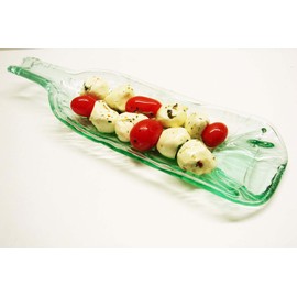 Tree of Life Embossed Serving Dish Cheese Tray UpCycled Green Tint Wine Bottle