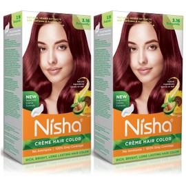 Nisha Cream hair color (120 ml/each) with Rich, Bright, Long Lasting Shine Hair Color NO AMMONIA Cream FORMULA smooth care for your precious hair! (Pack of 2, Burgundy 3.16)
