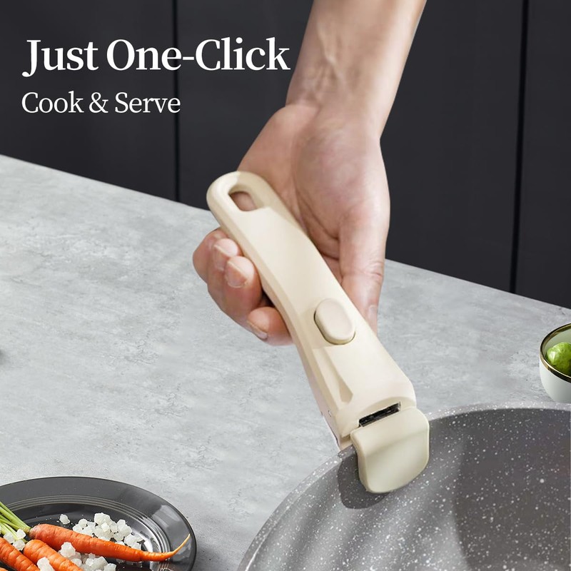 Removable Handle Cream White, Handle for Detachable Removable Cookware, Universal