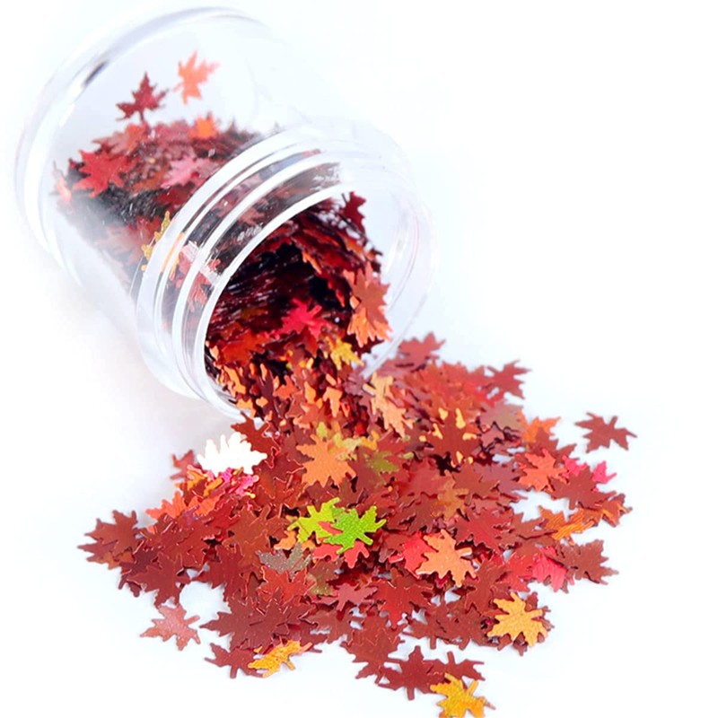 Holographic Glitters Fall Maple Leaf Shaped Nail Art Sequins Flakes