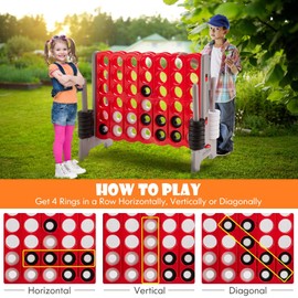 HONEY JOY Jumbo 4-to-Score Giant Game Set with Carry Bag, Giant Outdoor Yard Games for Family, 42 Jumbo Rings & Quick-Release Slider, 3.5FT Tall Giant 4-in-A-Row for Kids & Adults Gray