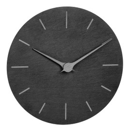 TFA Dostmann Modern Slate Wall Clock 60.3068.54 without Ticking Noises with Walnut Wood Hands Quartz Clock 25 cm for Hanging (Black, Silver Hands)